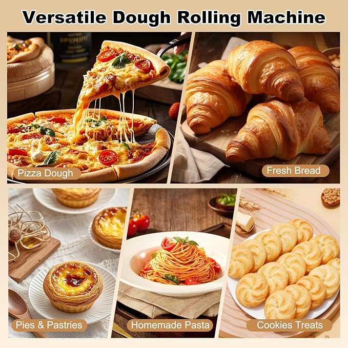 Folding Dough Sheeter 15.8", Manual Countertop Dough Sheeter, 0–25mm Adjustable Thickness, Food-Grade Stainless Steel Dough Roller Machine for Pizza Dough, Bread, Cookies, Pie Crust & Pastry Baking