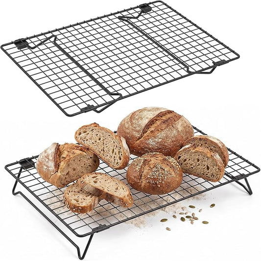 2 Pack Cooling Racks for Cooking and Baking, 17 x 11 Inch 2-Tier Stackable Cookie Cooling Rack Tall Baking Racks, Carbon Steel Roasting Wire Rack for Baking, Grilling Making Jerky (Black)