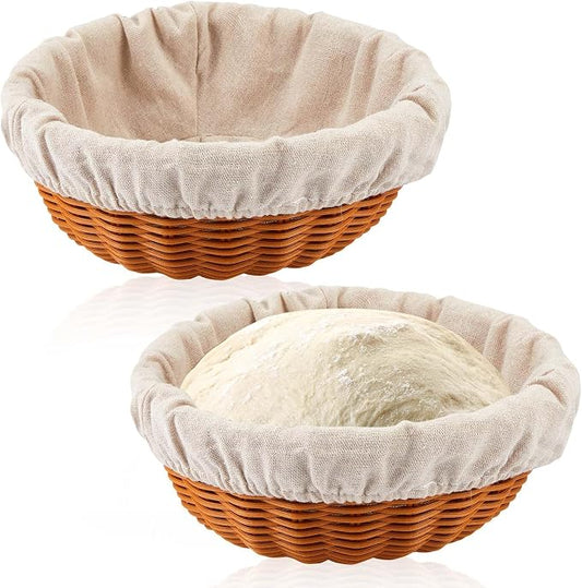 2 Set Bread Proofing Basket 8.66 Inch Sourdough Proofing Basket Round Proofing Bowls for Bread Sourdough Starter Kit Sourdough Bread Baking Supplies with Liner for Home