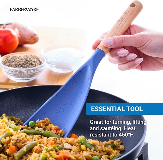 Farberware Multi Tool Scoop Spoonula Versatile Beechwood Kitchen Essential for Lifting, Scraping, and Turning