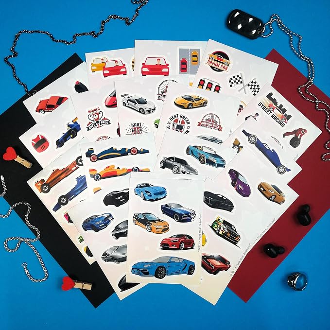 BulbaCraft 100Pcs Race Car Stickers, Racing Stickers and Decals, Race Car Party Supplies, Racing Gifts, Gifts for Women & Men