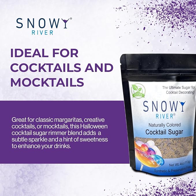 Snowy River Halloween, Cocktail & Margarita Sugar Rimmer - Vibrant Naturally Colored Sugar for Cocktail Rimming, Baking & Decorating, Medium Crystal - 4oz