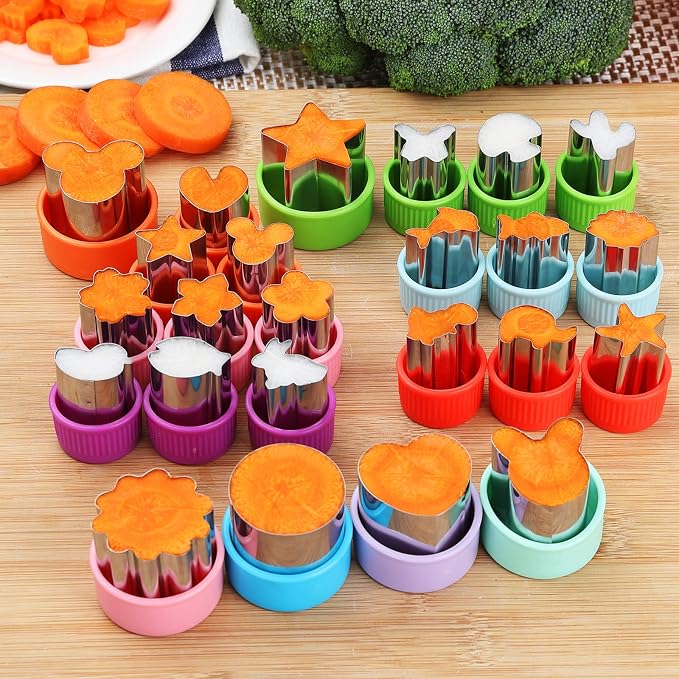 Vegetable Cutter Shapes Set, 24pcs, Mini Cookie Cutters Set Fruit Cookie Pastry Stamps Mold with 20pcs Food Picks and Forks -for Kids Baking and Food Supplement Tool Accessories