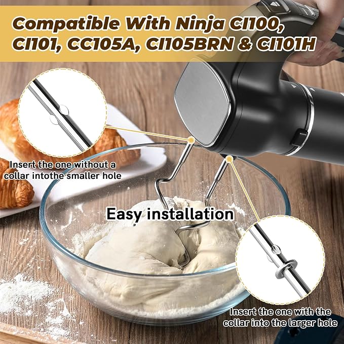 Dough Hook for Ninja Mixer, Power Mixer System (CI100 Series) for Ninja Blender Accessories CI100, CI101, CC105A, CI105BRN & CI101H1, Stainless Steel Foodi Accessories XSKDOUGHHK,1 Pack