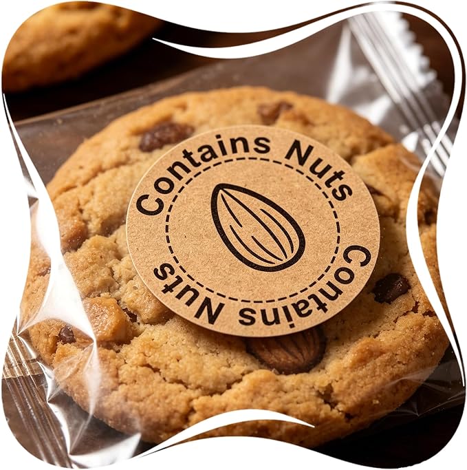 500 Pcs Contains Nuts Stickers 1 Inch Tree Nut Allergen Warning Kraft Labels Food Allergy Stickers for Bakery Restaurant Home Kitchen Food Packaging Cake Shop Cookie Bakery Businesses Kitchen