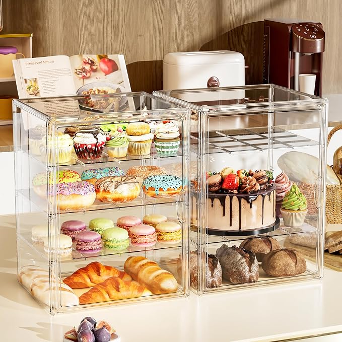 4 Tier Cupcake Stand Acrylic Cardboard Cupcake Tower Holder, Dessert Pastry Cookie Display Stand Case with Lid for Birthday Wedding Party Decoration, Large Adjustable Bread Box, XXL