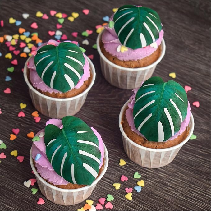 Sugar Robot - Edible Monstera Leaves Decor - Small Size - Edible leaves for cake decorating - Premium Crafted - Made in the USA Cake -Set of 24 (Monstera Leaf)