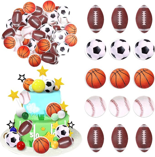 60 PCS Edible Sports Cupcake Toppers Baseball Cupcake Picks Football Soccer Ball ToothPicks Rugby Basketball Cake Decorations for Balls Theme Baby Shower Birthday Party Food Decorations Supplies