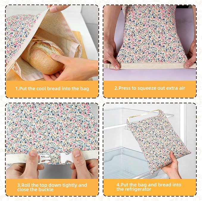 2 Pack Beeswax Bread Bags for Sourdough Homemade Bread, XL Reusable Bread Storage Bag, Organic Waxed Line and Linen Fabric Bread Bag for Home Bakers, Picnics Work or Gift-Giving
