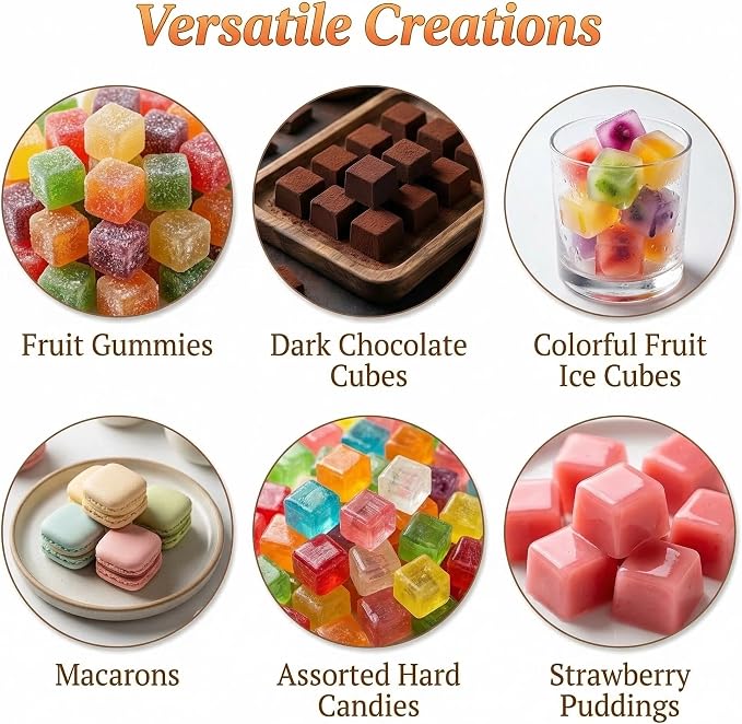 Square Silicone Candy Molds - 252 Cavity Gummy Molds with Droppers, 2-Pack Flexible Chocolate Molds for Gummies, Hard Candy, Caramels, Ice Cubes, BPA Free Non-Stick Baking Molds