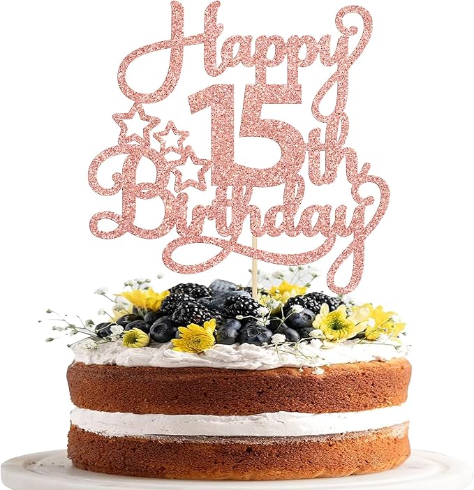1 Pack Happy 15th Birthday Cake Topper Rose Gold Glitter Mis Quince 15 Cheers to 15 Years Old Birthday Cake Pick for Celebrating 15th Birthday Anniversary Party Cake Decorations Supplies