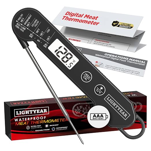 Lightyear Meat Thermometer | Instant Read Cooking Thermometer for Grilling, Roasting & BBQ, Built-in Magnet, IP65 Waterproof, Food-Grade Stainless Steel Temperature Probe