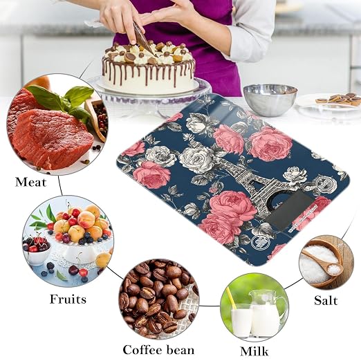 Food Scale Kitchen Scale for Baking Cooking Digital Food Weighing Measuring Scale Small Waterproof Electric Food Scale Blue French Eiffel Tower and Roses