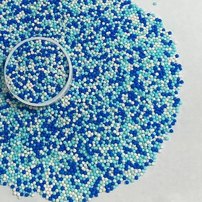 Homipooty Nonpareils Sprinkles Edible Blue White Pearl Sugar sprinkles 110g/3.88oz 2mm Mini Pearls Baking Cakes Cupcake Topper and Cake Decorations Ice Cream Cookies for Halloween Christmas