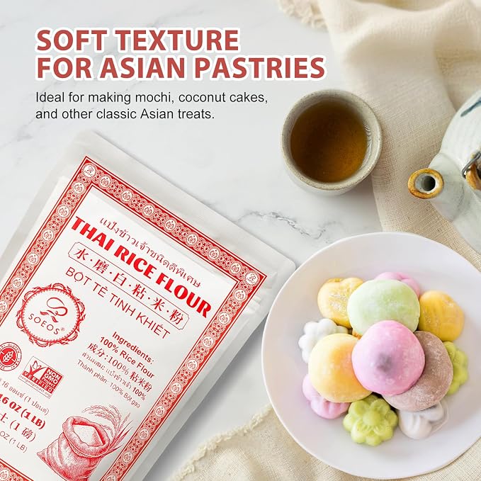 Soeos Rice Flour 16 Ounce (Pack of 4), Rice Flour for Baking or Cooking with Resealable Bag, Ideal for Mochi, Noodles, Dumplings & Desserts, Smooth Texture