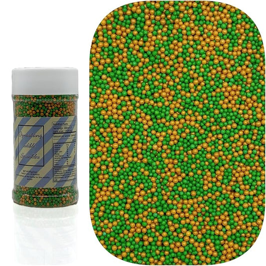 Dynastang 2mm Dark Green & Gold Pearls Sprinkles Edible Pearls Cake Decorating Stars Cake Decorations Cupcake Toppers Cookie Decorating Perfect for Cakes, Cupcakes, Desserts Toppings 3OZ