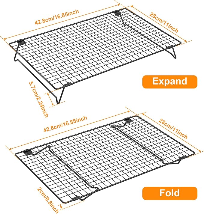 16.85" × 11" Stackable Cupcakes Cooling Racks – 2-Pack Nonstick Carbon Steel Baking Racks with Collapsible Legs, Perfect for Cooking, Roasting, Grilling, Drying & Cooling Cookies