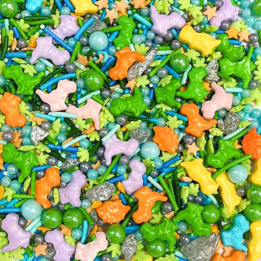 PhilaeEC Dinosaur Sprinkles Cake Decoration Dinosaur Peals Mix Candy Edible Cookie Cupcake Toppers Birthday Party Valentines Halloween Christmas Supplies 3.53oz