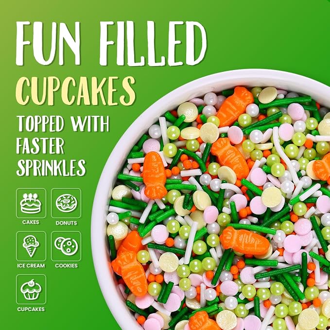 Easter Sprinkles for Cake Decorating St. Patricks Sprinkles, Edible Carrot Sprinkles, Spring pastel Confetti Sprinkles for Cake Cookie Cupcake Toppers Ice Cream Jimmies Decorations 7ounce