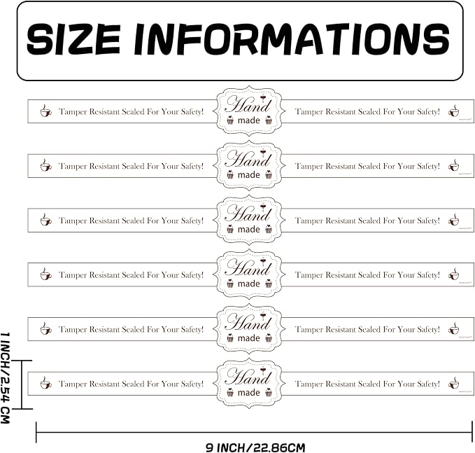 Food Retail Package Seal Stickers 9x1 Inch Safe Secure Tamper Evident Lids Proof Labels 200 Pcs for Freshness Labels for Handmade Crafted Baking (White)