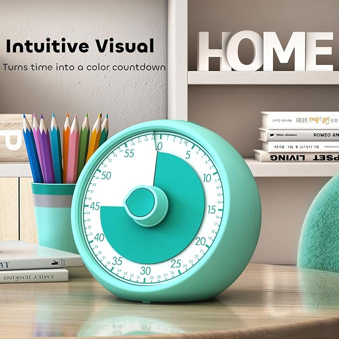 Visual Timer for Kids 60-Minute Countdown Timer with Optional Alarm, Focus Tool for ADHD & Autism, Time Management for Homework, Chores, Office, Kitchen, Teaching & Study Routines (Green)