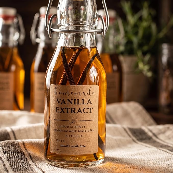 48 Pack Vanilla Extract Labels, 1.5×2 Inch Square Bottle Labels Homemade Ingredients Label Stickers for Handcrafted Vanilla Bottles,Jar Kitchen Pantry