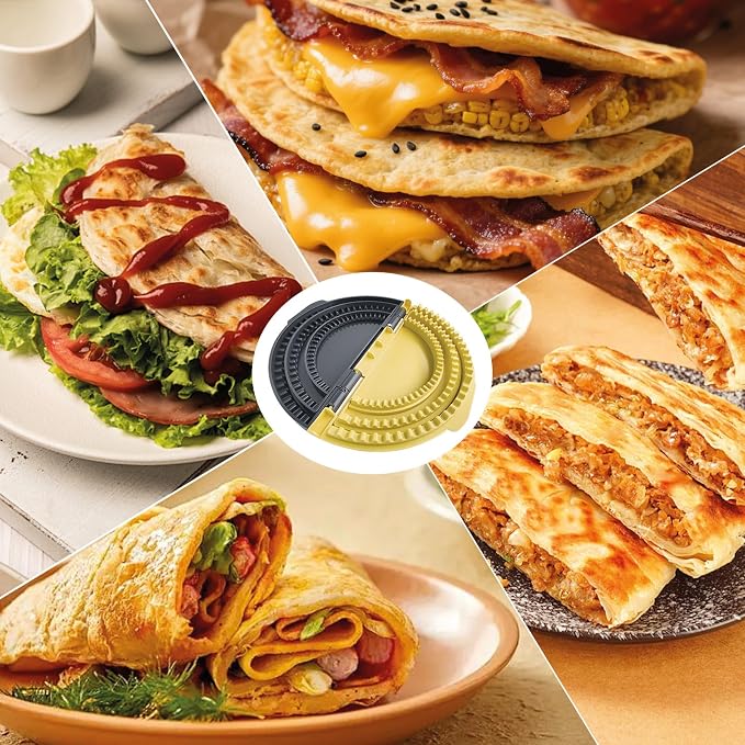 Tortilla Crimper and Sealer, 3-in-1 Multi-Size Pastry Crimper for Pie Crust, Empanada, Quesadilla, Tacos, Hand Pie Maker - 10”, 8”, 6” Molds | BPA-Free, Detachable, Dishwasher Safe Kitchen Gadget