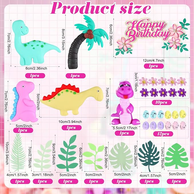 Marsui 35 Pcs Dinosaur Cake Topper, Dinosaur Cake Decorations with Happy Birthday Sign for Girls Birthday Baby Shower Safari Animal Themed Party