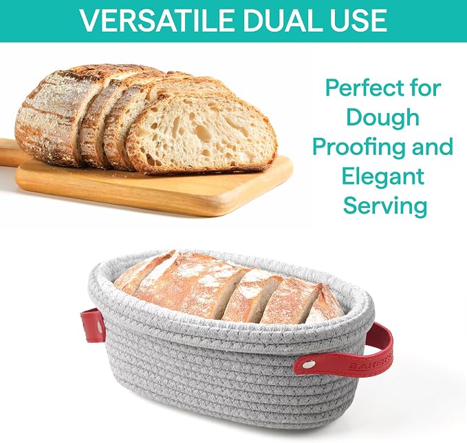 Baker's Secret Cotton Rope Banneton Bread Proofing Basket Set, 2 x Oval Bread Basket with Liners & Covers for Artisan Bread Baking, Sourdough Bread Baking Supplies