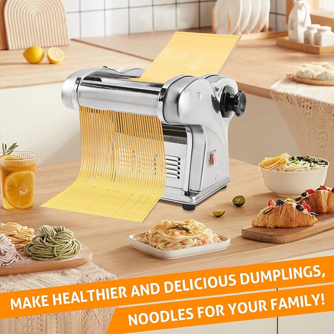 WICHEMI Electric Pasta Maker 3 IN1 Pasta Roller Automatic Noodle Maker 135W | Electric Pasta Maker Machine, Pasta Dough Roller, Food Grade Stainless Steel, Making 2.5mm Round Noodle, 4mm/9mm Flat Noodle