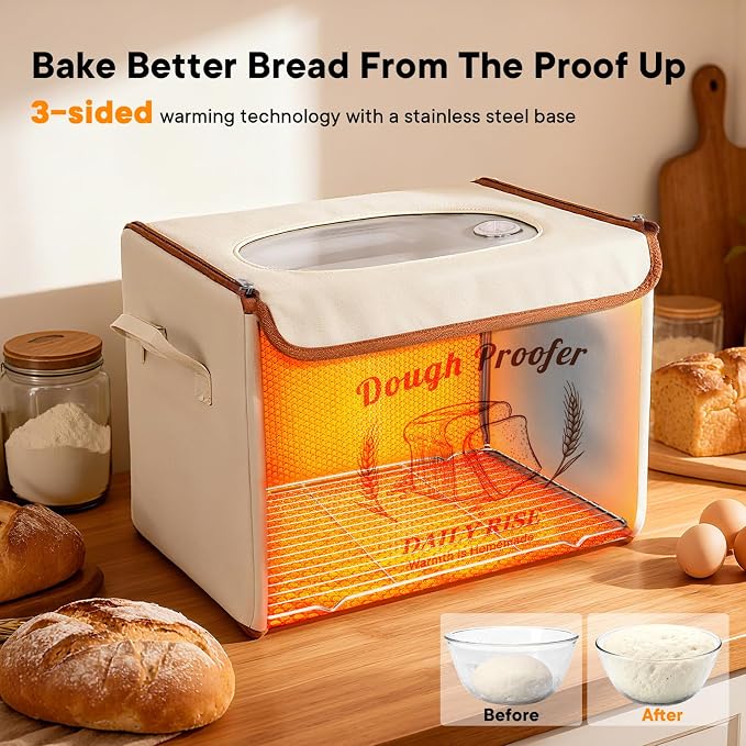 Folding Bread Proofing Box - Foldable Dough Proofer Boxs, with 6-speed 50-131℉ Temp Control & 9-speed 48H Timer, Fermentation box for Sourdough, Pizza, Yogurt, Kombucha