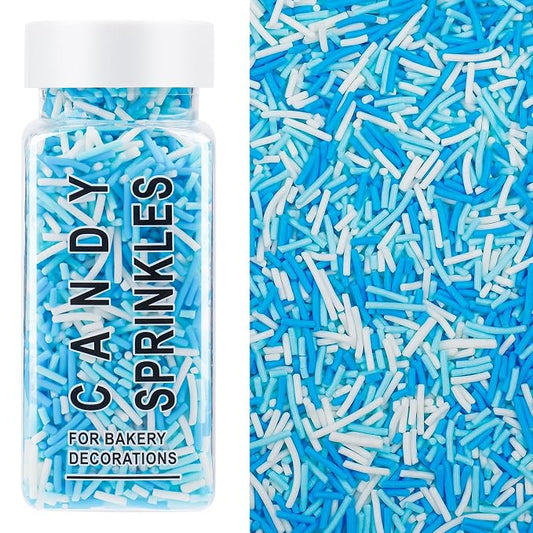 Frozen Winter Jimmies Sprinkles - Blue White Jimmies Mix for Cake Decorating, Edible Cookie Cupcake Decorations for Ice Princess Themed Baking & Holiday Party Treats