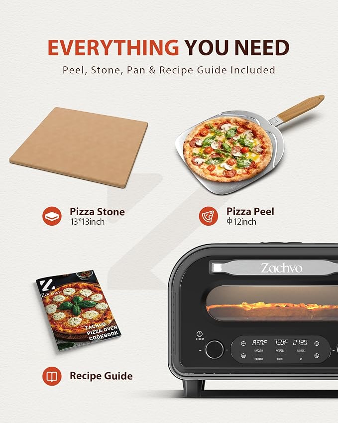 Countertop Electric Pizza Oven, 850°F, for Home Pizza Nights | 90-Second 12 Inch Pizza, PID Top & Bottom Temp Control, Dual Knobs for Time & Temp, Always-On Light