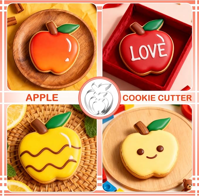 3 Piece Apple Cookie Cutter Set - 3.5", 2.7", 2" Fruit Cookie Cutters Shapes, Stainless Steel Biscake Cutter for Fall Thanksgiving