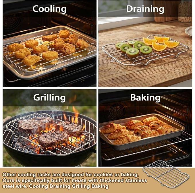 Stainless Steel Cooling Rack for Baking and Cooking, Wire Cooling Rack for Oven Roasting Grilling Drying, Heavy Duty Smooth Edge Easy Clean, Silver 5.3 x 8.46 Inch