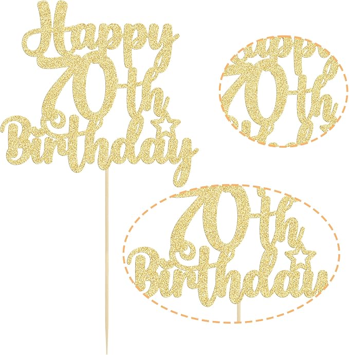 Gyufise 1Pc Happy 70th Birthday Cake Topper Glitter 70 & Fabulous Cheers to 70 Years 70th Birthday Cake Pick for Celebrating 70th Birthday Anniversary Party Cake Decorations Supplies Gold
