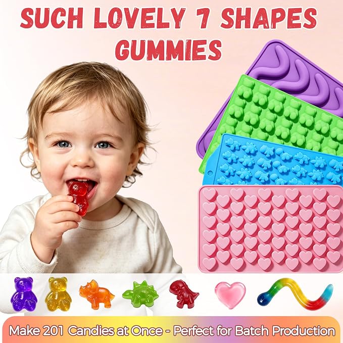Large Gummy Bear and Worm Mold Silicone, 4 PCS No Stick Chocolate Candy Gummy Molds