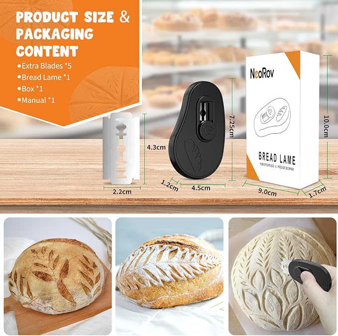 NeoRov Extractable & Magnetic Bread Lame Dough Scoring Tool - Professional Sourdough Scoring Tool - Sourdough Bread Baking & Bread Scoring Tool - Scoring Patterns booklet & 5 Razor Blades (Black)
