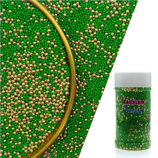 Edible Dark Green & Super Gold Sprinkles Candy 2mm Mini Pearls Cake Decorations Cupcake Toppers Cookie Decorating Perfect for Wedding Party Valentine Halloween Christmas Supplies 3OZ