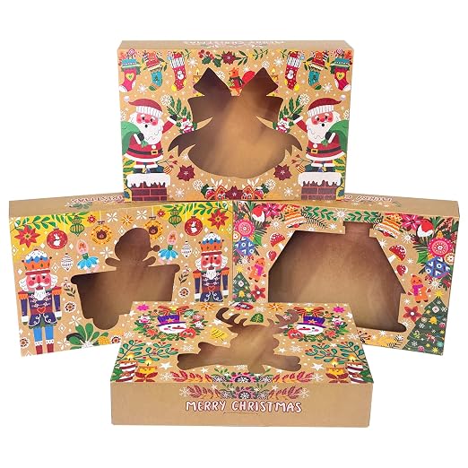 qiqee Christmas Bell version Cookie Boxes with Window 12packs 12x8x2.5 Inch Bakery Box Pastry Box for Christmas