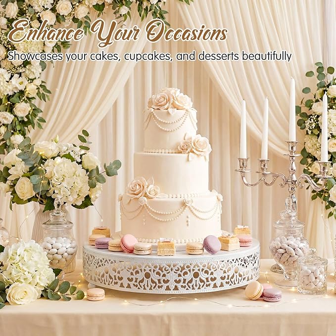 Wenqik 12 Inch White Cake Stand Set Metal Round Cupcake Dessert Stand with Cake Cutting, Spatula Wedding Cupcake Pastry Display Candy Holder Display for Wedding Party Birthday Baby Shower(Classic)