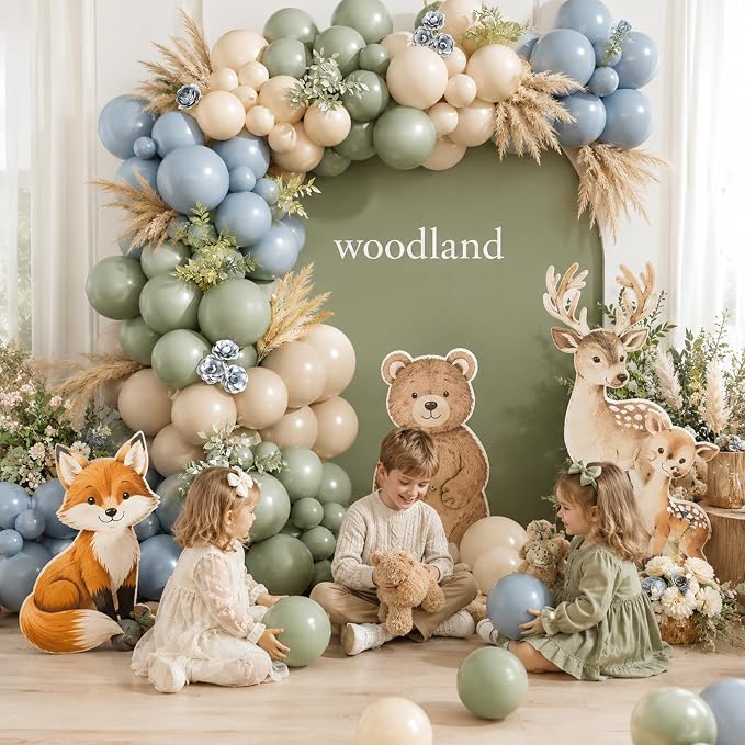 Dusty Blue Sage Green Balloon Garland Arch Kit, Double Stuffed Fog Blue Green Sand White Beige Balloons for Neutral Baby Shower Bridal Shower Wedding Anniversary Woodland Dinosaur Birthday Party Decor