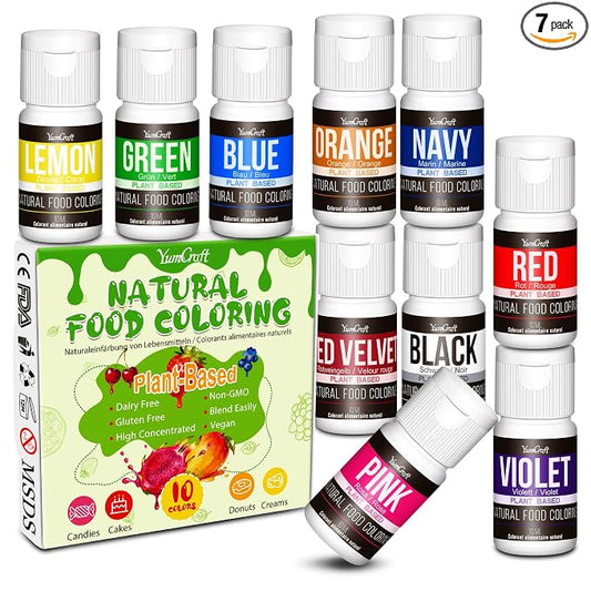 Natural Food Coloring - 10 Plant-Based Organic Vibrant Liquid Dyes | Artificial Dye-Free, Non-GMO, Food-Grade, Dye Free Food Coloring | For DIY Baking, Cake Decorating, Frosting, Fondant
