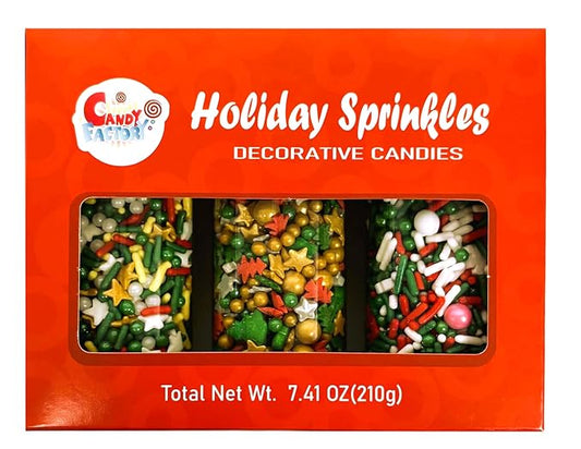 Sarah's Candy Factory Holiday Cake Cookies Sprinkles Set 3 Count (7.41 Oz) | Sprinkles For Christmas, Party, Kosher, Different Types in Jar