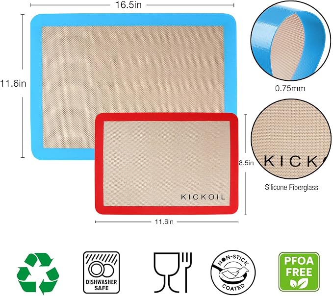 Silicone Baking Mat Large Baking Mat Set of 3, 2 Half Sheets 16.5" x 11.6" +1 Quarter Sheet,Reusable Non-Stick Food Safe Bakeware Liners for Cookies, Macarons, Bread Pastry Keep Oven Pans Clean
