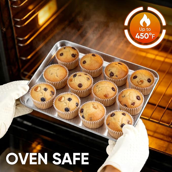LIANYU Stainless Steel Baking Sheet Pans of 2, 12.4x9.7 Inch Quarter Sheet Pan, Heavy Duty Cookie Sheet for Baking, Bakeware Oven Tray for Food, Non Toxic & Easy Clean, Dishwasher Safe