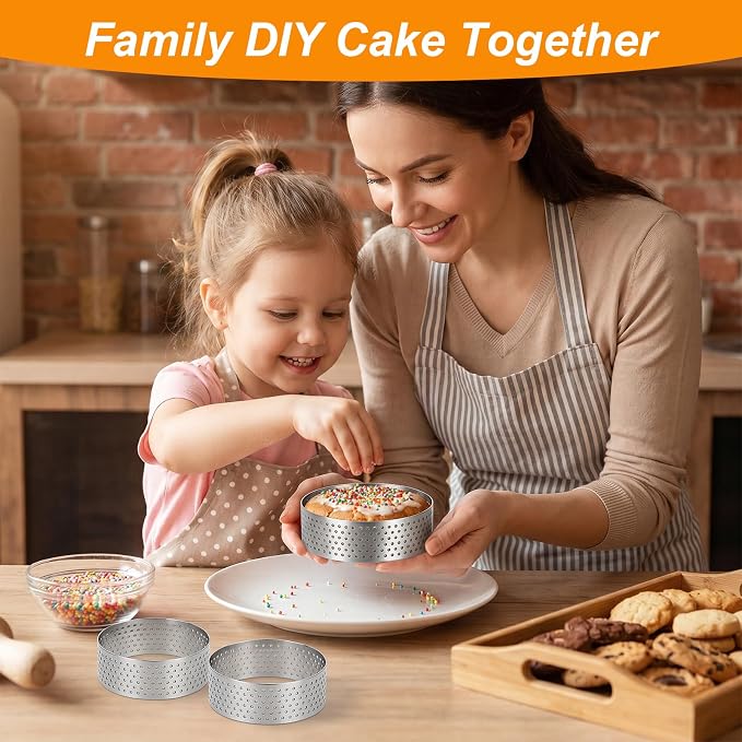 30 Pack Stainless Steel Tart Rings 2 Inch Heat-Resistant Perforated Cake Mousse Ring Round Ring Baking Doughnut Tools Small Fruit Tarte Molds for Cooking Dessert Crumpet