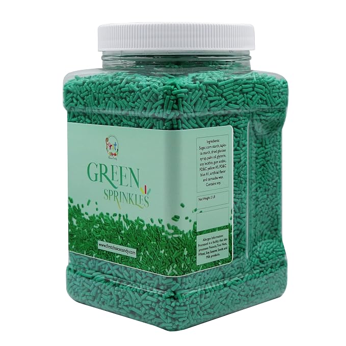 Decorating Sprinkles By FirstChoiceCandy- 2 LB - Colorful Jimmies Great For Topping for Bakery, Ice Cream, and Confectionary - Kosher Sprinkles In a Resealable Container (Green)