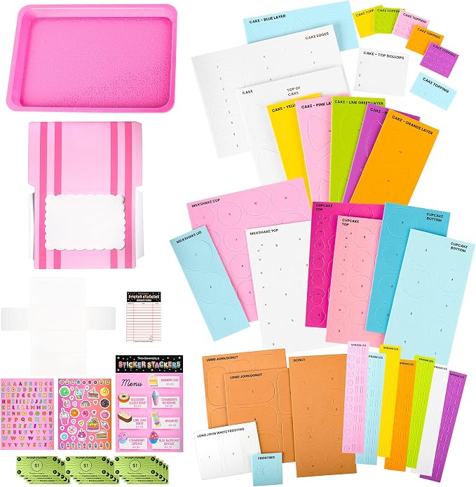 Fashion Angels Bakery Sweets Sticker Stackers, Foam Sticker Stacking Set with 3D Modeling, Includes Play & Pretend Food Stackable Stickers, Craft Activity Kit for Kids