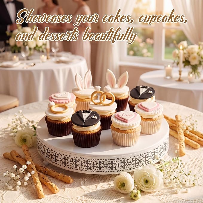 Wenqik 3 Pcs 16'' 14'' 12'' Metal White Cake Stand Round Cake Stands for Dessert Table Cookies Fruit Serving Tray Cupcake Dessert Pastry Riser for Wedding Birthday Party and Events (Retro Style)